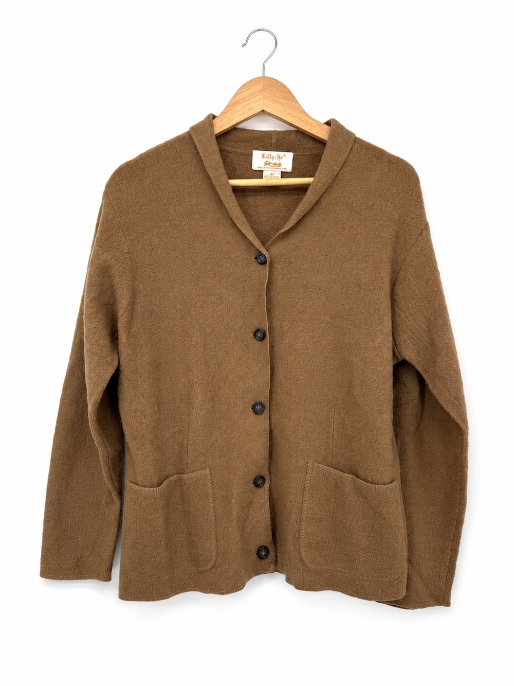 Vintage Tally-Ho Brown 100% Wool Button Front Cardigan Sweater Size Medium